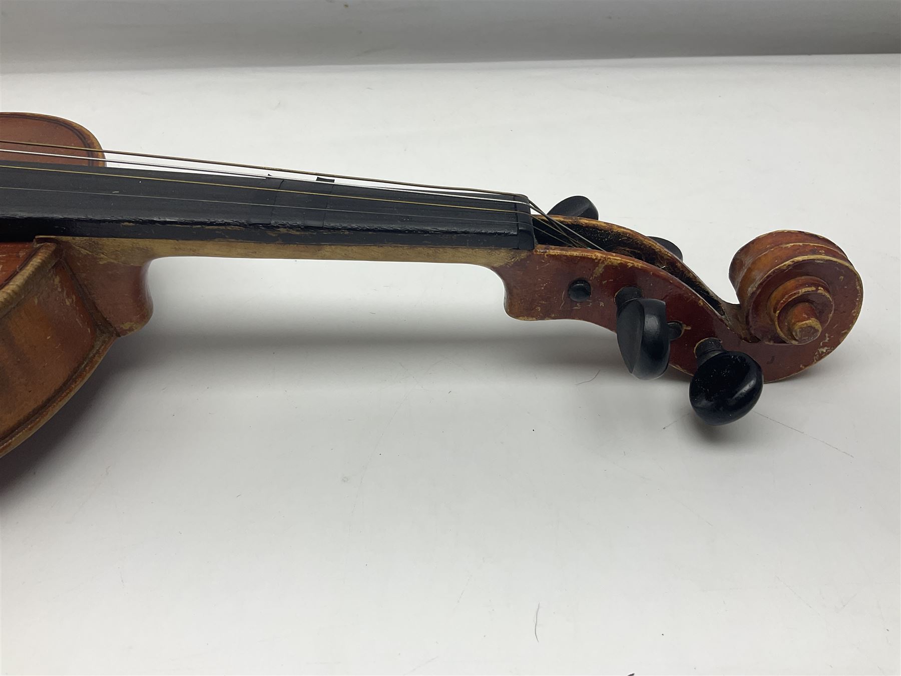 Early 20th century German Saxony three-quarter size violin with 34cm one-piece maple back and ribs a - Image 13 of 18