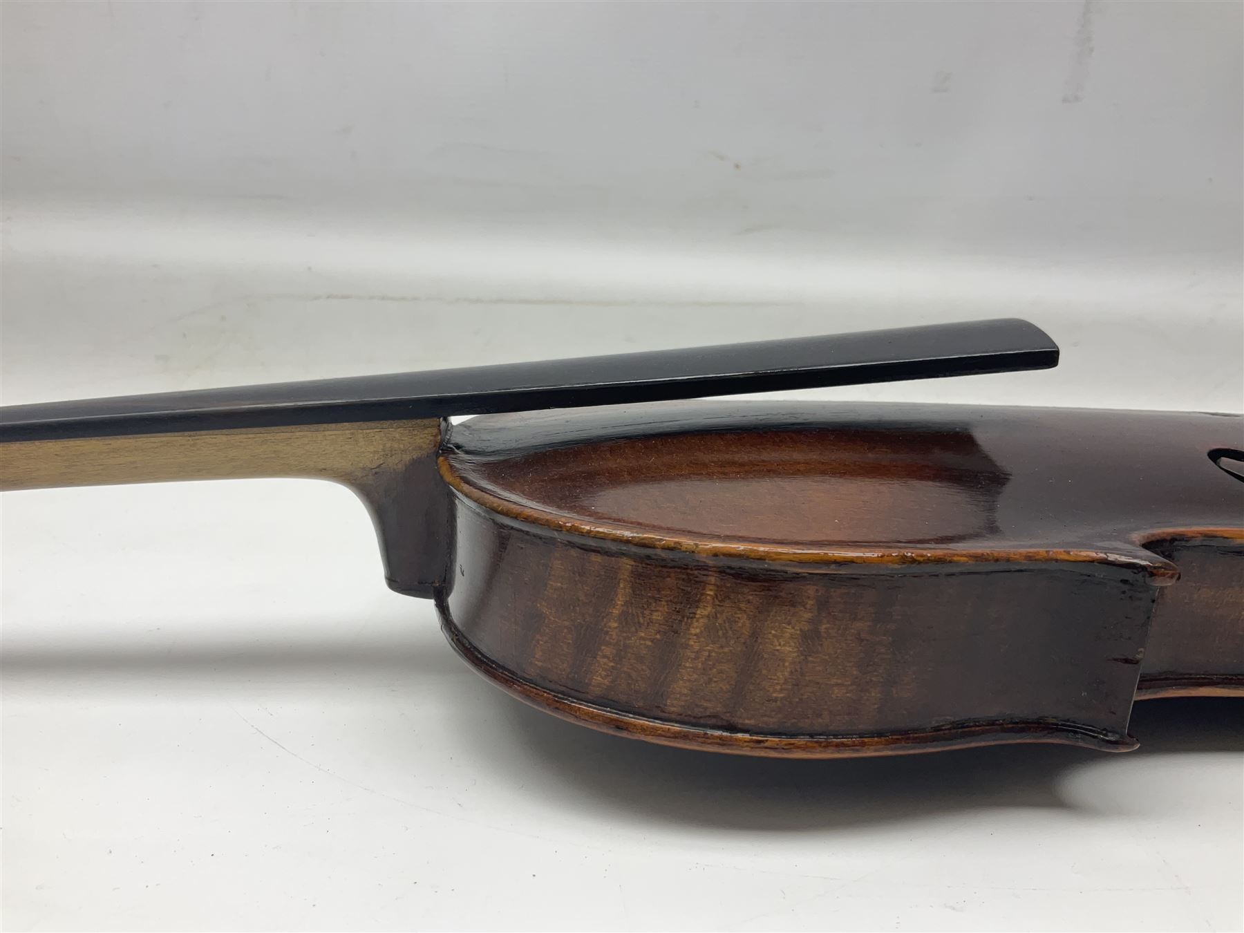 Czechoslovakian violin stamped LIZST c1920 with 35.5cm two-piece maple back and ribs and spruce top - Image 10 of 15