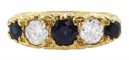 18ct gold five stone round brilliant cut diamond and sapphire ring