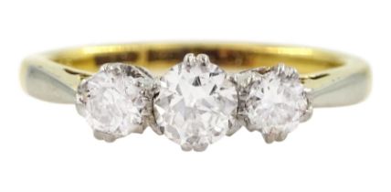 Early 20th century gold three stone old cut diamond ring