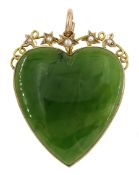Early 20th century gold mounted heart shaped jade pendant