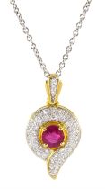 18ct white and yellow gold ruby and diamond pendant necklace