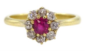 Early 20th century ruby and old cut diamond cluster ring