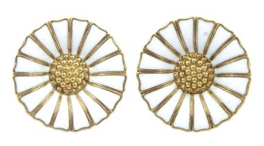 Georg Jensen pair of silver-gilt white enamel daisy stud earrings