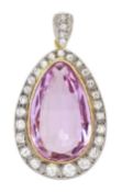 18ct gold Brazilian pink topaz and round brilliant cut diamond pendant