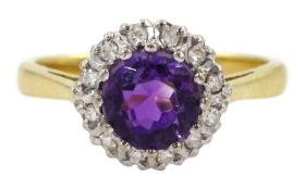 Gold amethyst and diamond cluster ring