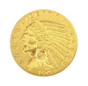 United States of America 1908 Indian head gold two and a half dollar coin