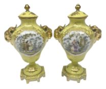 Pair of early 20th century Dresden vases with cover