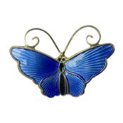 Norwegian silver blue guilloche enamel butterfly brooch