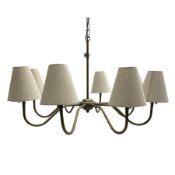 Burnished brass finish eight branch chandelier light fitting