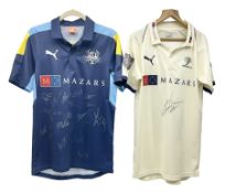 Two signed Yorkshire cricket shirts