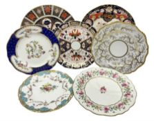 Seven cabinet plates including Royal Crown Derby Imari examples