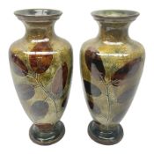 Pair of Royal Doulton Stoneware Vases with leaf decoration