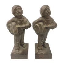 Pair of cast iron Qualcast advertising figures of news boys marked 'Speshul'