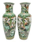 Pair of Chinese famille verte vases of baluster form decorated with phoenixes and birds in a floral