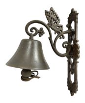 Cast iron exterior hanging garden bell with decorative butterfly bracket