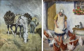 Maureen Reid (British 20th century): 'Feeding Hens' and 'Gathering Peat'