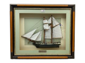 Framed and glazed diorama of a French schooner