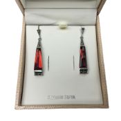 Pair of silver red crystal and marcasite pendant earrings
