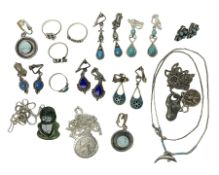 Silver and silver stone set jewellery including earrings and necklaces