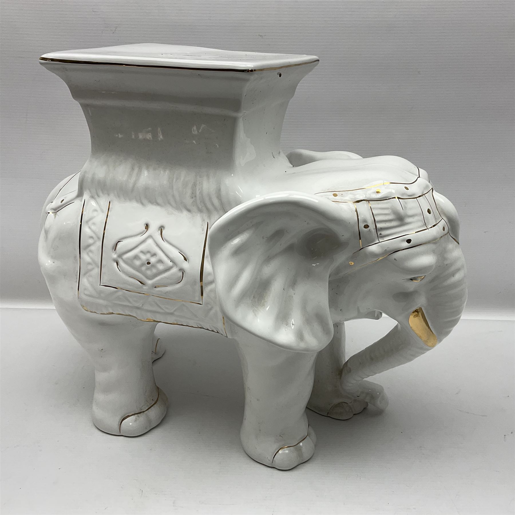 White glazed elephant jardiniere stand; Capo di Mote table centre-piece; and French game-pie dish - Image 8 of 8