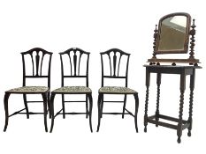 Set three Edwardian stained beech bedroom chairs