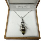 Silver Baltic amber honey bee pendant