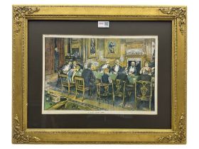 Colour print - 'A Quiet Round Game' depicting the famous Edward VII Baccarat card game scandal at Tr