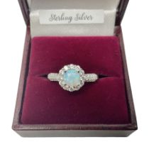 Silver opal and cubic zirconia cluster ring