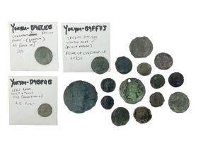 Three House of Constantine bronze coins to include Constantine the Great URBS ROMA; Crispus (AD 317-