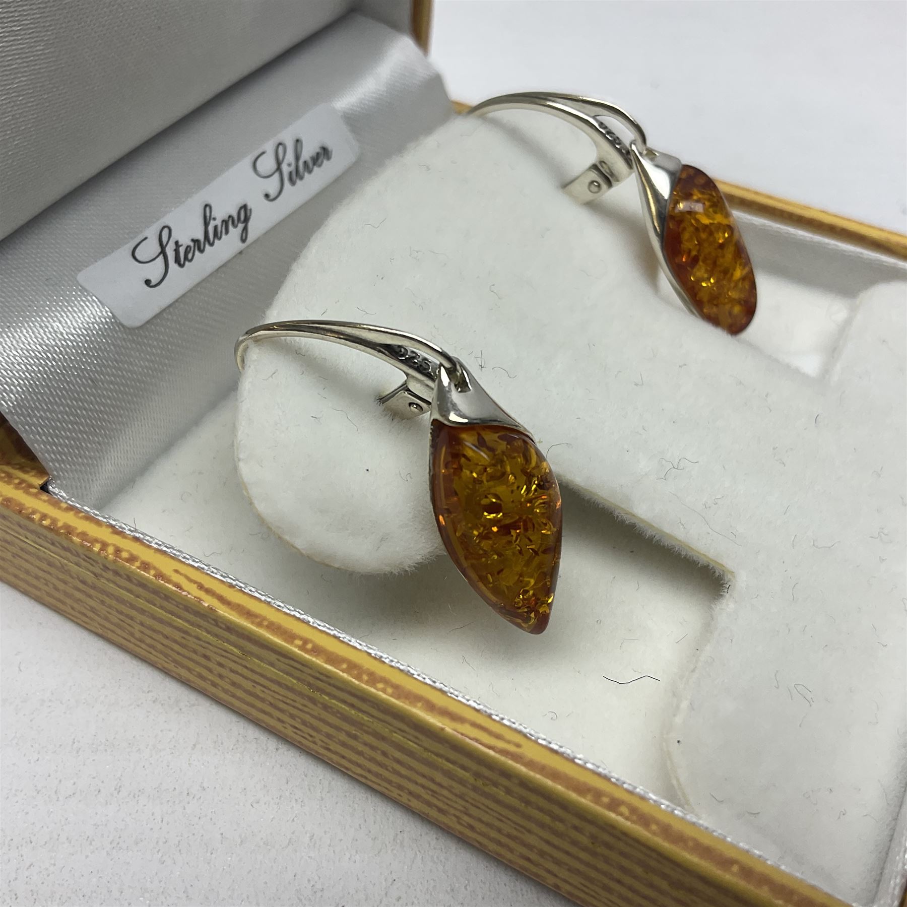 Pair of silver Baltic amber pendant earrings - Image 3 of 4