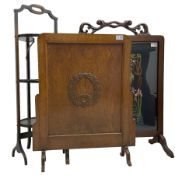 Early 20th century mahogany framed fire screen with needlework panel (W64cm); early 20th century oak