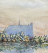 J McK* Thomson (British early 20th century): Riverside Church in Silhouette