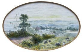 Circle of Myles Birket Foster (British 1825-1899): Expansive Landscape with Sheep