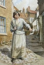 John Cecil Lund (British 1932-): Fishergirl at Robin Hood's Bay