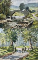 Ken Johnson (British 20th century): 'The Bridge at Yockenthwaite - Wharfedale' and A Forest Gate