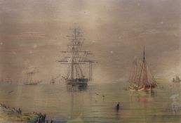 William Frederick Settle (Hull 1821-1897): Shipping in a Calm