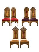 Set of six 20th century Carolean design oak high back chairs