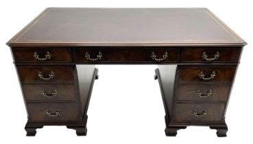 Large Georgian design mahogany twin pedestal partner's desk