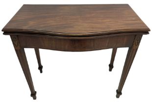 George III inlaid mahogany serpentine card table