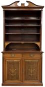 19th century inlaid mahogany bookcase on cupboard