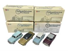 Four Lansdowne Models 1:43 scale models - 1956 Hillman minx Series 1 (Pearl grey over Fiesta blue);