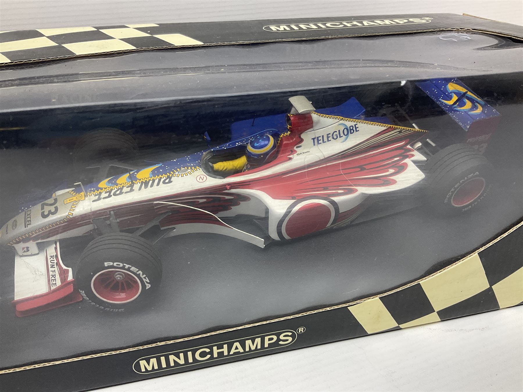 Three Minichamps 1:18 scale die-cast racing cars - Bar 01 Supertec R. Zonta 1999; Benetton b197 Rena - Image 7 of 8