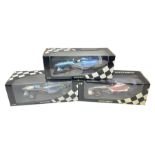 Three Minichamps 1:18 scale die-cast racing cars - Bar 01 Supertec R. Zonta 1999; Benetton b197 Rena