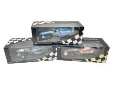 Three Minichamps 1:18 scale die-cast racing cars - Bar 01 Supertec R. Zonta 1999; Benetton b197 Rena