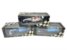 Three Minichamps 1:18 scale die-cast racing cars - B.A.R. Honda 006 J. Button; limited edition Benet