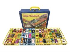 Matchbox 1-75 Series vinyl carry case containing 47 playworn and repainted die-cast models by variou