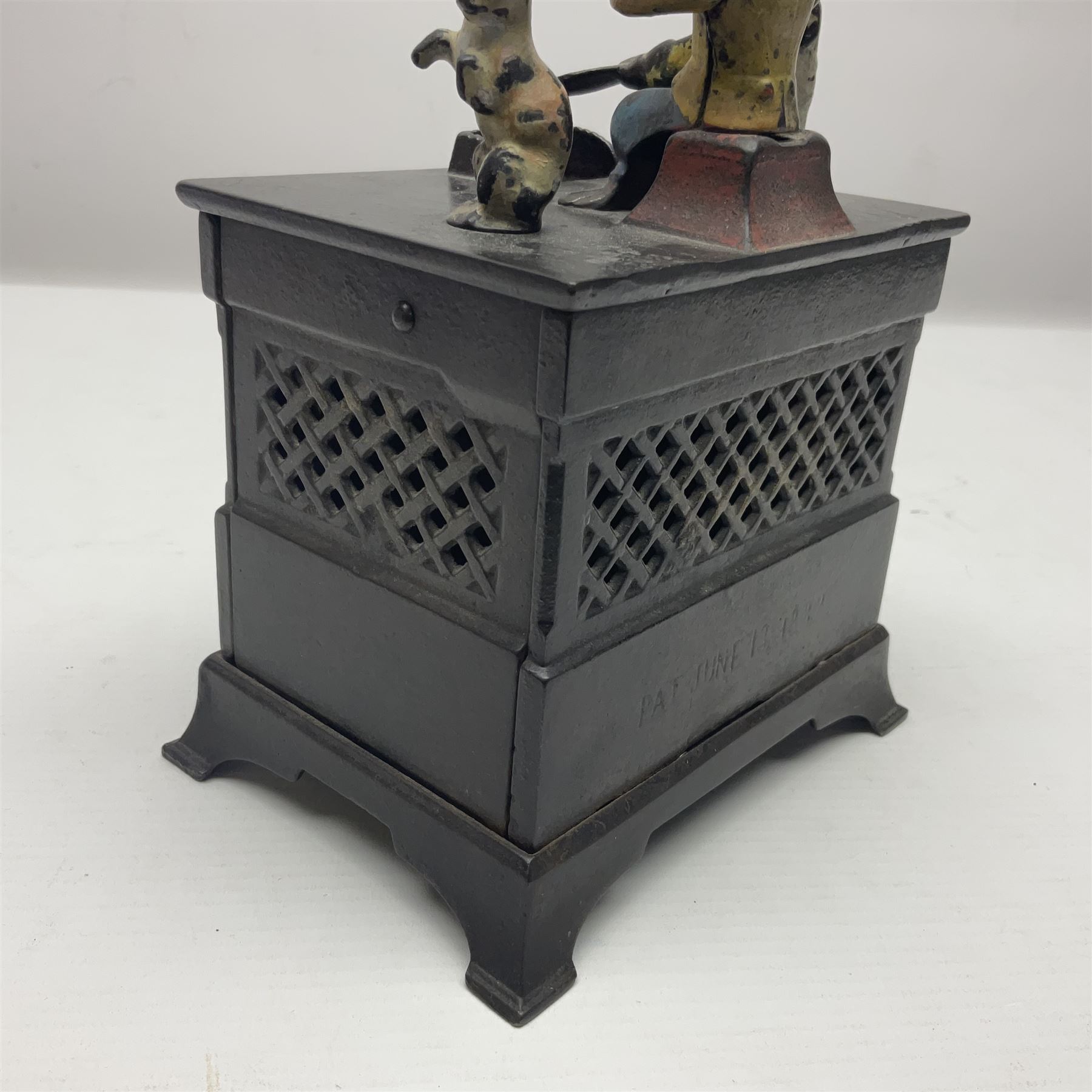 American 'Organ Bank' musical cast-iron mechanical money bank with hand cranked action and seated fi - Image 8 of 10