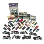 Over forty 1:76 scale die-cast models of cars and commercial vehicles; some boxed; and eight small s