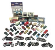 Over forty 1:76 scale die-cast models of cars and commercial vehicles; some boxed; and eight small s